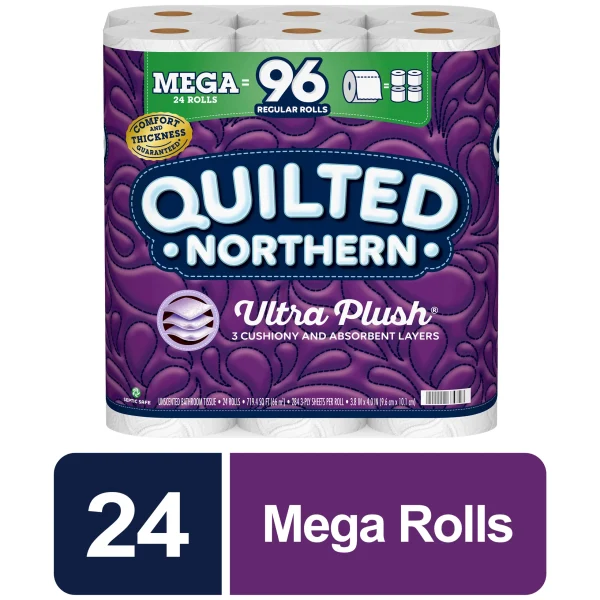 Quilted Northern Ultra Plush Toilet Paper, 24 Mega Rolls = 96 Regular Rolls, 3-Ply Bath Tissue
