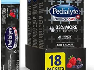 Pedialyte AdvancedCare Plus Electrolyte Powder, with 33% More Electrolytes and PreActiv Prebiotics, Berry Frost, Electrolyte Drink Powder Packets, 0.6 oz, 18 Count