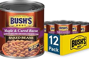 BUSH'S BEST Canned Maple Cured Bacon Baked Beans (Pack of 12) Source of Plant Based Protein and Fiber, Low Fat, Gluten Free, 16 oz