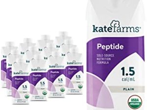 Kate Farms Adult Peptide 1.5 Sole-Source Nutrition Formula, Organic Enzymatically Hydrolyzed Plant-Based Protein Drink, Made Without Gluten, Soy, Dairy, or Corn, 11 Fluid Ounces, Plain, Case of 12