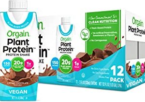 Orgain Vegan Protein Shakes, 20g of Plant Based Protein, Creamy Chocolate - Gluten Free, No Dairy, Soy, or Preservatives, No Added Sugar, 11 Fl Oz, 12 Count (Packaging May Vary)