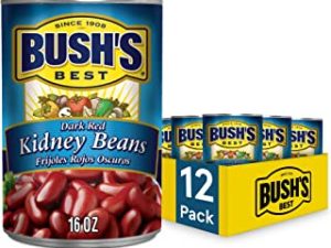 BUSH'S BEST Canned Dark Red Kidney Beans, Source of Plant Based Protein and Fiber, Low Fat, Gluten Free, 16 oz (Pack of 12)