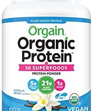 Orgain Organic Protein + Superfoods Powder, Vanilla Bean - 21g of Protein, Vegan, Plant Based, 5g of Fiber, No Dairy, Gluten, Soy or Added Sugar, Non-GMO, 2.02lb