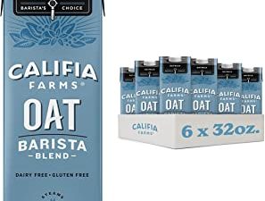 Califia Farms - Oat Milk, Unsweetened Barista Blend, 32 Fl Oz (Pack of 6) | Shelf Stable | Non Dairy Milk | Creamer | Vegan | Plant Based | Gluten-Free | Non-GMO
