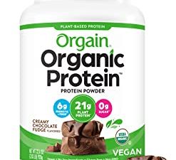 Orgain Organic Plant Based Protein Powder,Creamy Chocolate Fudge -21g of Protein, Vegan, Low Net Carbs,Non Dairy,Gluten Free, No Sugar Added, Soy Free, Kosher,Non-GMO, 2.03 Lb (Packaging May Vary)