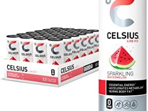 CELSIUS Sparkling Watermelon Fitness Drink, Zero Sugar, Slim Can, 12 Fl Oz (Pack of 24)