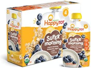 Happy Tot Organics Stage 4 Super Morning Organics Bananas Blueberries Yogurt & Oats + Super Chia, 4 Ounce Pouch (Pack of 8) packaging may vary