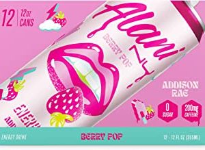 Alani Nu Sugar-Free Energy Drink, Pre-Workout Performance, Berry Pop, Addison Rae Collab, 12 oz Cans (Pack of 12)