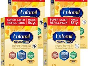 Enfamil NeuroPro Baby Formula, Triple Prebiotic Immune Blend with 2'FL HMO & Expert Recommended Omega-3 DHA, Inspired by Breast Milk, Non-GMO, Refill Box, 31.4 Oz, Pack of 4 (Packaging May Vary)