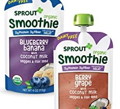 Sprout Organic Baby Food, Stage 4 Toddler Smoothie Pouches, Blueberry Banana & Berry with Coconut Milk Variety Pack, 4 Oz Purees (Pack of 12)