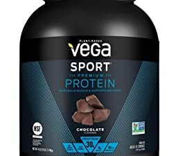 Vega Sport Premium Protein Powder, Chocolate, Vegan, 30g Plant Based Protein, 5g BCAAs, Low Carb, Keto, Dairy Free, Gluten Free, Non GMO, Pea Protein for Women and Men, 4.36 Pounds (45 Servings)