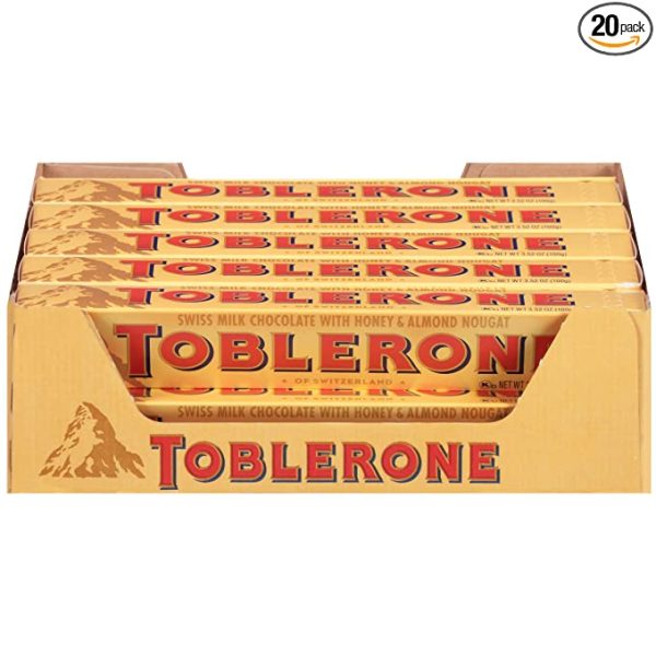 Toblerone Swiss Milk Chocolate Candy Bars with Honey and Almond Nougat, Easter Chocolate, 20 - 3.52 oz Bars
