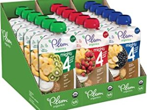 Plum Organics Baby Food Pouch | Mighty 4 | Variety Pack | 4 Ounce | 18 Pack | Organic Food Squeeze for Babies, Kids, Toddlers