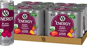V8 +Energy, Healthy Energy Drink, Natural Energy from Tea, Black Cherry, 8 Ounce Can (4 Packs of 6, Total of 24)