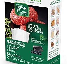 FoodSaver 1-Quart Precut Vacuum Seal Bags with BPA-Free Multilayer Construction for Food Preservation, Freezer Bags & Sous Vide Bags, 44 Count