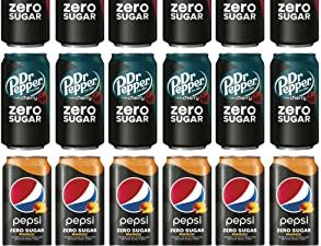 LUV BOX - Variety Zero Sugar Soft Drinks 12 Oz Cans,Pack of 18,Dr Pepper Zero Sugar Cherry,Dr Pepper Zero,Pepsi Mango Zero Sugar
