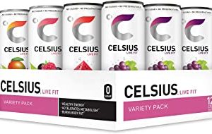 CELSIUS Fitness Drink 4-Flavor Variety Pack, Zero Sugar, 12oz. Slim Can, 12 Pack
