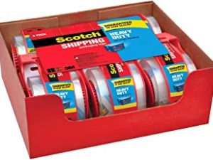 Scotch Heavy Duty Packaging Tape, 1.88" x 22.2 yd, Designed for Packing, Shipping and Mailing, Strong Seal on All Box Types, 1.5" Core, Clear, 6 Rolls with Dispenser (142-6)