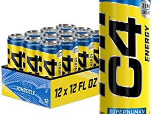 C4 Energy Drink 12oz (Pack of 12) - Frozen Bombsicle - Sugar Free Pre Workout Performance Drink with No Artificial Colors or Dyes