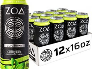 ZOA Zero Sugar Healthy, Positive Energy Drink, Lemon Lime, 16 fl. oz. (12 Pack) - Supports Immunity, Focus, Hydration, Body & Energy - 160mg Natural Caffeine - 100% DV Vitamins C, B6 & B12