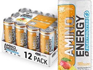 Optimum Nutrition Amino Energy Drink + Electrolytes for Hydration - Sugar Free, Amino Acids, BCAA, Keto Friendly, Sparkling Drink - Mango Pineapple Limeade, Pack of 12 (Packaging May Vary)