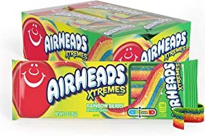Airheads Xtremes Belts Sweetly Sour Candy Halloween Treat Non Melting Bulk Movie Theater and Party Bag, Rainbow Berry, 36 Ounce, Pack of 12
