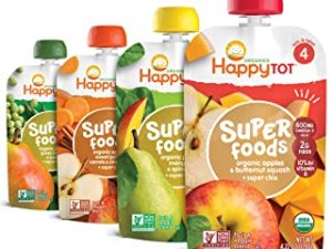 HAPPYTOT Organics Super Foods Stage 4, Super Foods Variety Pack, 4.22 Ounce Pouch (Pack of 16) packaging may vary