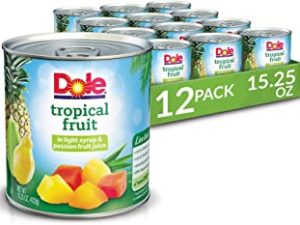Dole Canned Tropical Fruit in Light Syrup & Passionfruit Juice, Pineapple & Papaya, 15.25 Oz, 12 Count