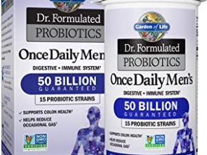 Garden of Life Dr. Formulated Probiotics for Men, Once Daily Men’s Probiotics, 50 Billion CFU Guaranteed, 15 Strains, Shelf Stable, Gluten Dairy & Soy Free One a Day, Prebiotic Fiber, 30 Capsules
