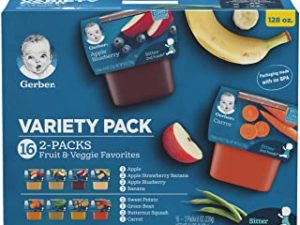 Gerber Baby Food 2nd Foods Variety Pack, Fruit & Veggie Puree Favorites, 8 Ounce Tubs, 2-Pack (Pack of 16)