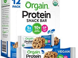Orgain Organic Plant Based Protein Bar, Chocolate Chip Cookie Dough - 10g of Protein, Vegan, Gluten Free, Non Dairy, Soy Free, Lactose Free, Kosher, Non-GMO, 1.41 Ounce, 12 Count (Packaging May Vary)