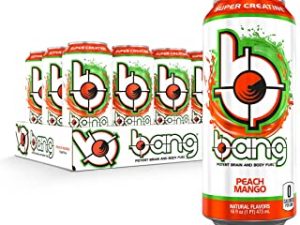 Bang Peach Mango Energy Drink, 0 Calories, Sugar Free with Super Creatine, 16oz, 12 Count (Package may vary)