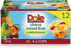 Dole Fruit Bowls Cherry Mixed Fruit in 100% Juice, Gluten Free Healthy Snack, 4 Oz, 12 Total Cups