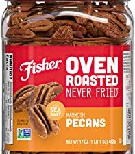 Fisher Snack Oven Roasted Never Fried Mammoth Pecans, 17 Ounces, Made with Sea Salt, Non-GMO, No Oils, Artificial Ingredients or Preservatives