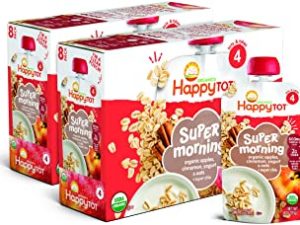 Happy Tot Organics Super Morning Stage 4, Apple Cinnamon, Yogurt, Oats + Super Chia, 4 Ounce Pouch (Pack of 8) packaging may vary