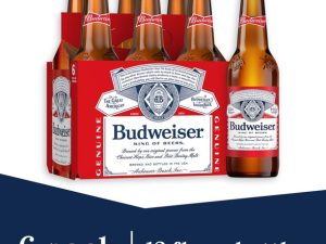 Budweiser Beer, 6 Pack Beer, 12 FL OZ Bottles