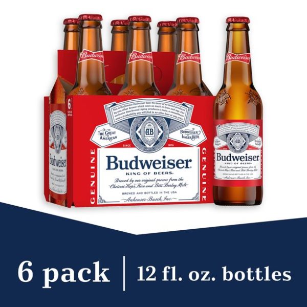 Budweiser Beer, 6 Pack Beer, 12 FL OZ Bottles